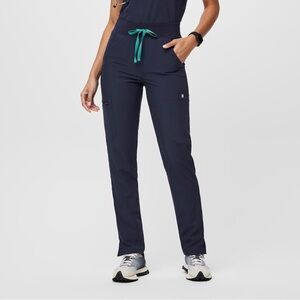Figs Navy Straight Leg Pants with Teal Drawstring